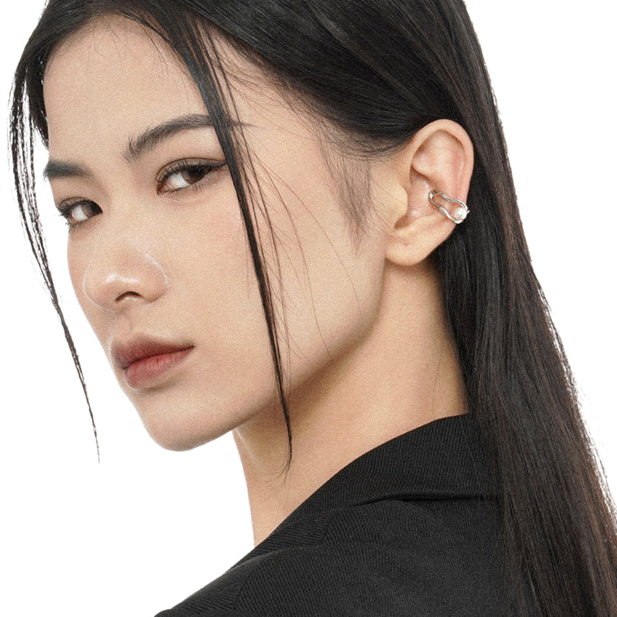 'Juara' silver earrings-earcuff bead trimmings made of 925 sterling silver