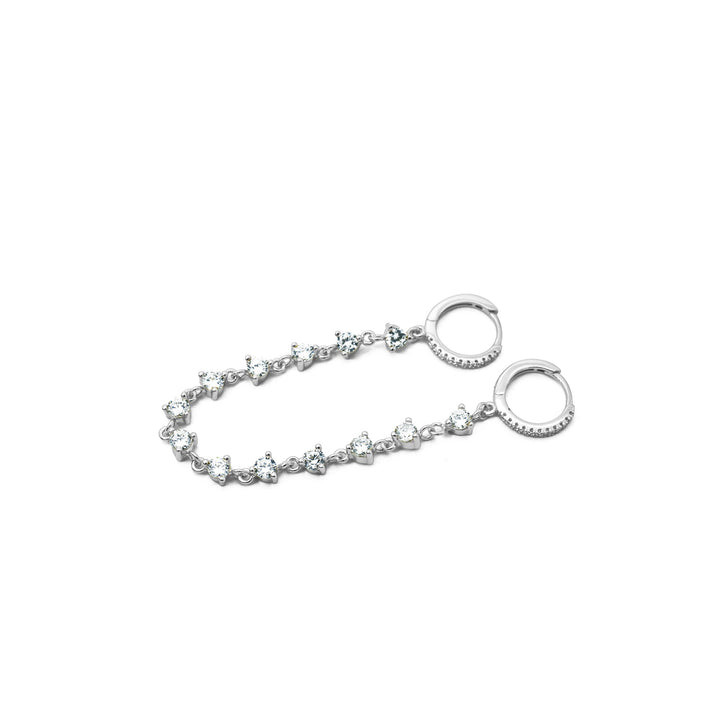 'Haylee' silver hoop earrings with chain and stone embellishment in sterling silver