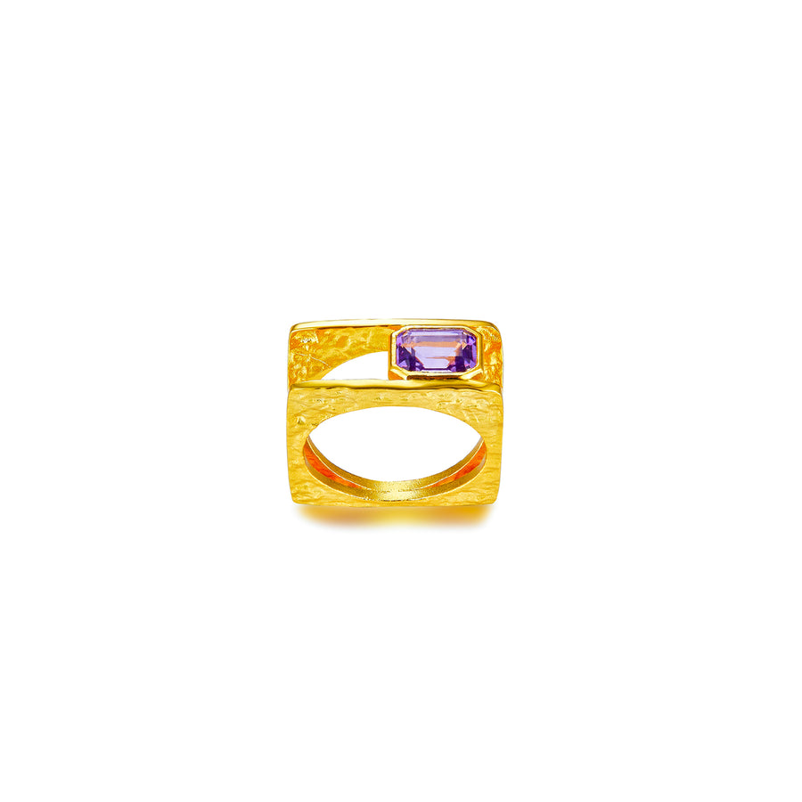 JULIET Quadratischer Goldring mit Amethyst in Layered Look