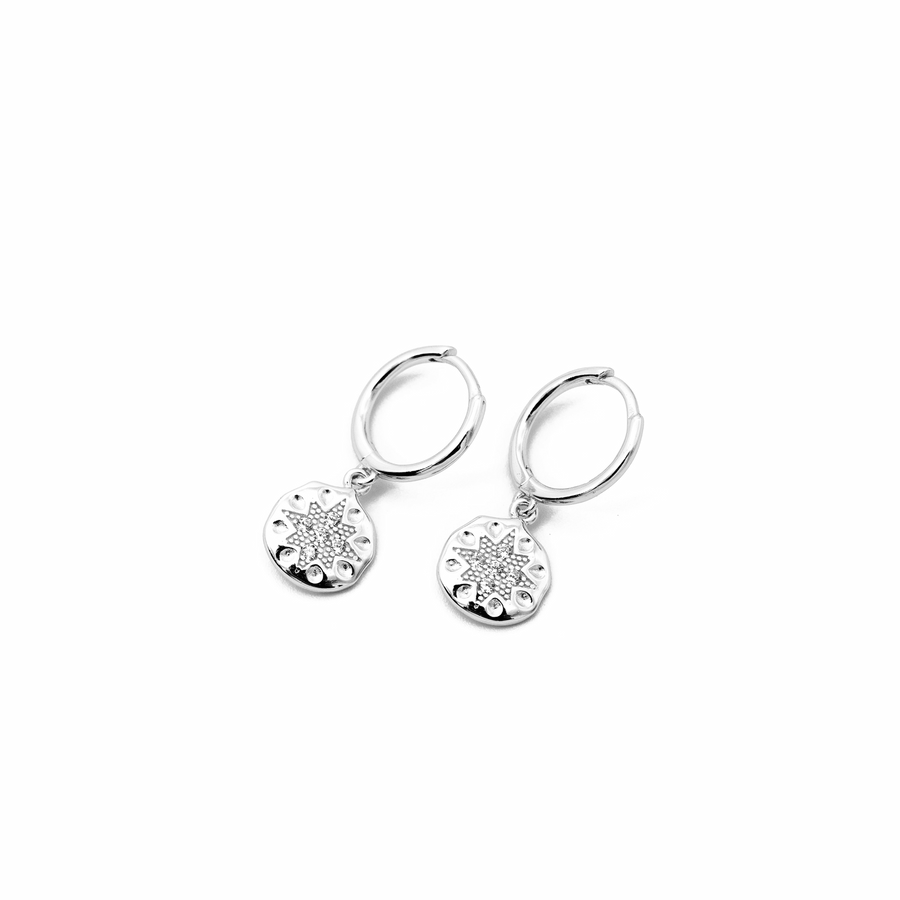 'Dakota' silver hoop earrings with plate pendant made of 925 sterling silver