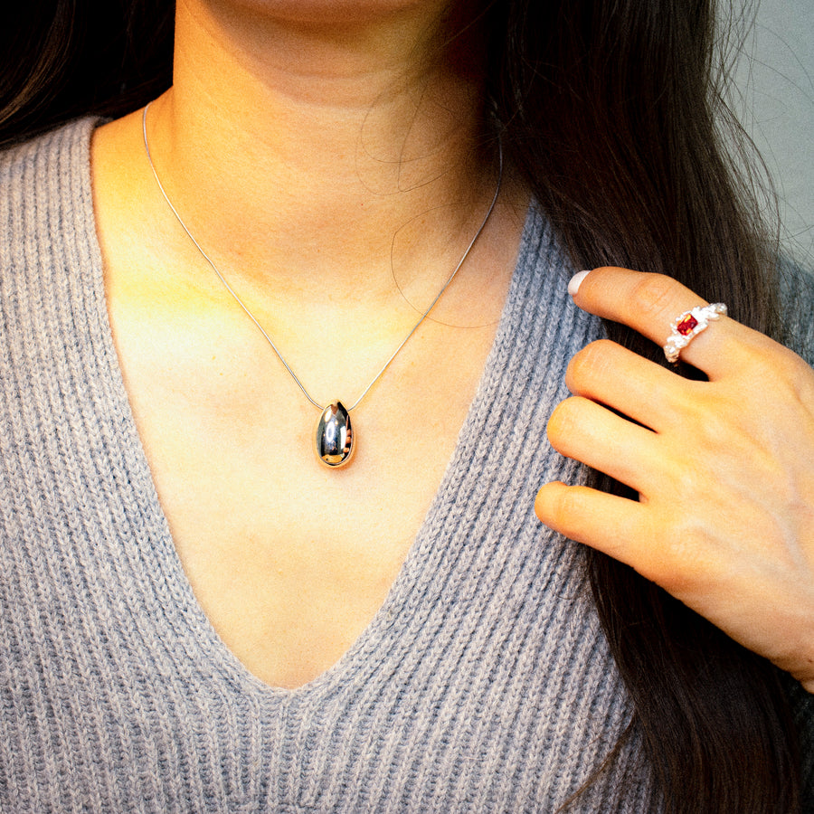 'Envira' silver necklace with water drop pendant in sterling silver