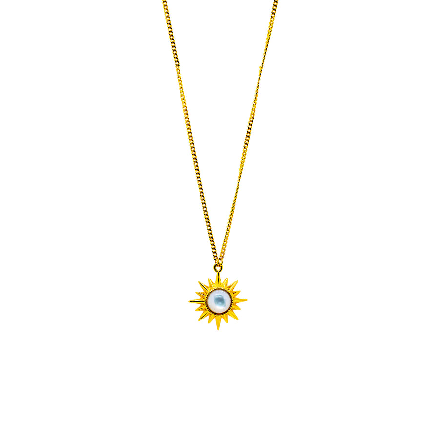 APHRODITE Gold sprinter Collier Sonne Kette mit Perlmutt aus 925 Silber