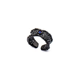 BLAIR S925 Struktur Ring mit blauem Stein in Schwarz