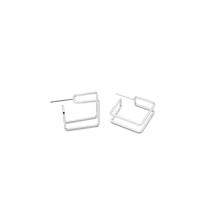 'Burgoa' silver 3D square dangle earrings in sterling silver