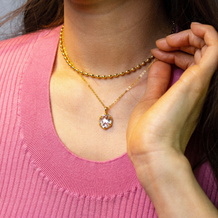 'Pune' silver necklace with oval crystal pendant in sterling silver