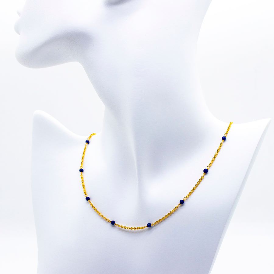 TERRA Gold 925 Silber Collier mit Edelsteinkugeln Lapislazuli