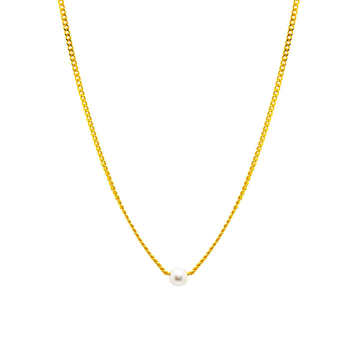 'Jolin' gold curb chain with pearl pendant made of 925 sterling silver