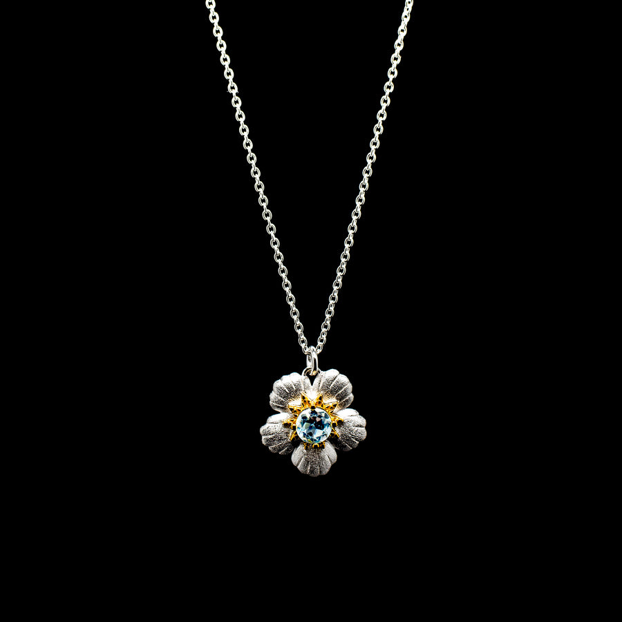 ELEANORE S925 Dezente Damenkette Blume mit Topas Stein