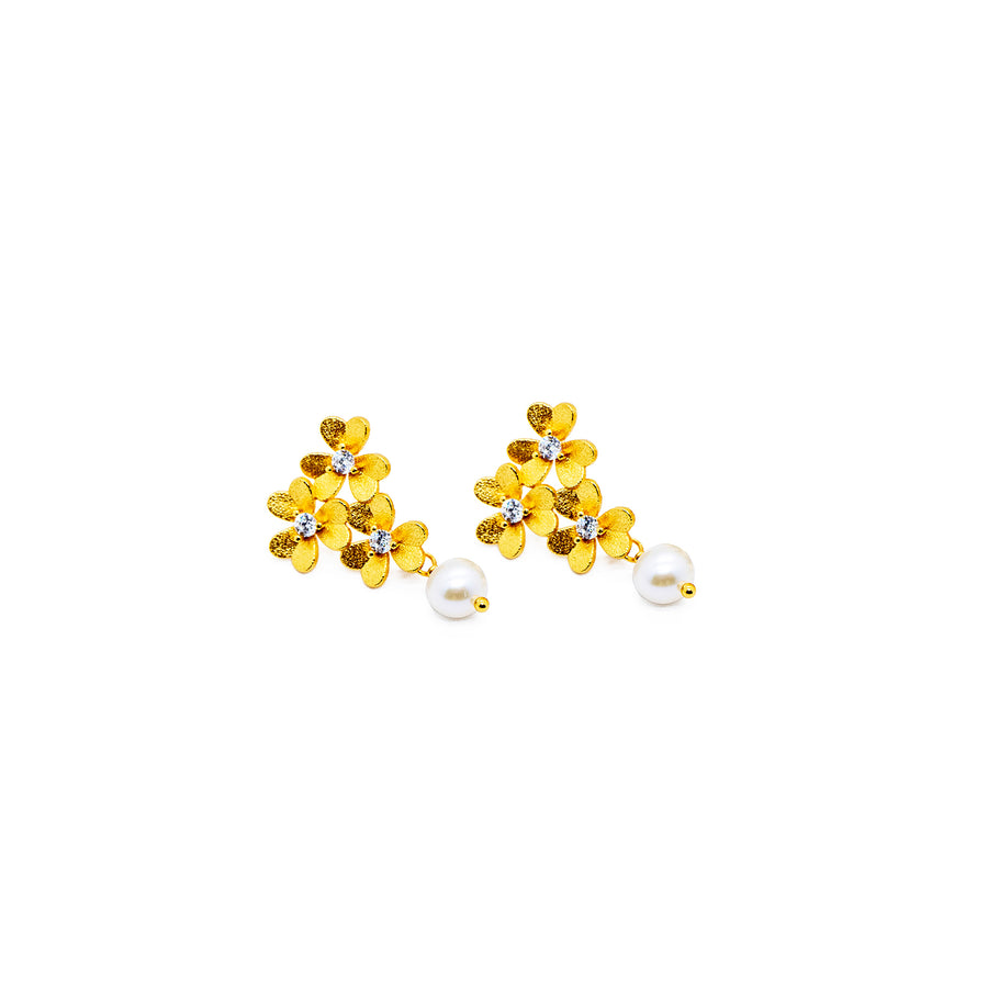 EUDORA Gold Blumen Ohrstecker mit Perlen, 925er Sterlingsilber