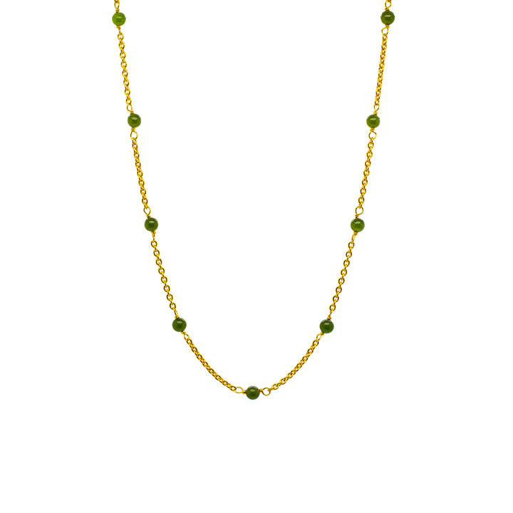 LILA Gold Collier mit grünen Jadekugeln