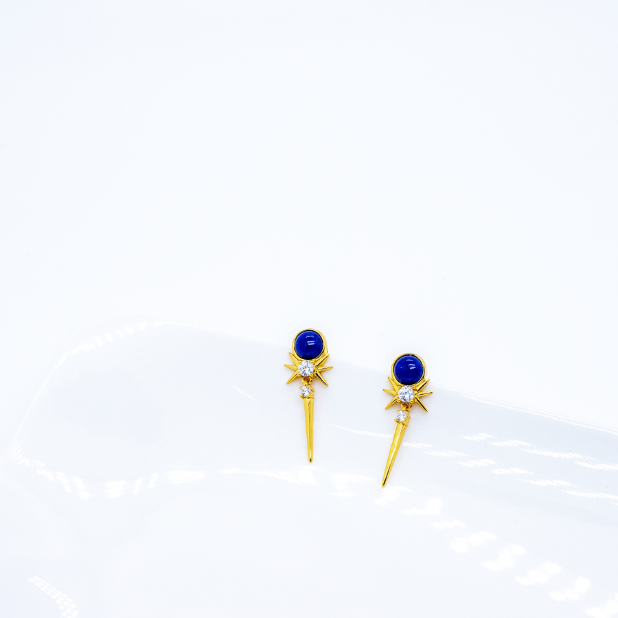 ASABA S925 Gold Stern Ohrstecker mit Blau Lapislazuli