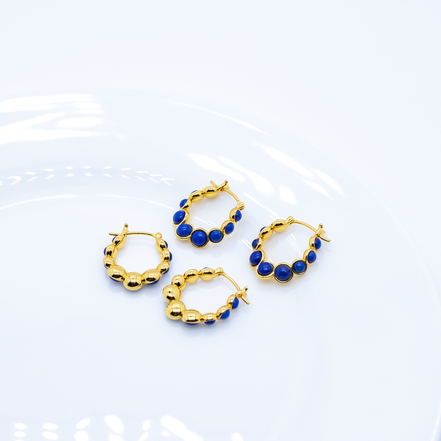 JESS Gold Creolen mit Lapislazuli Dots