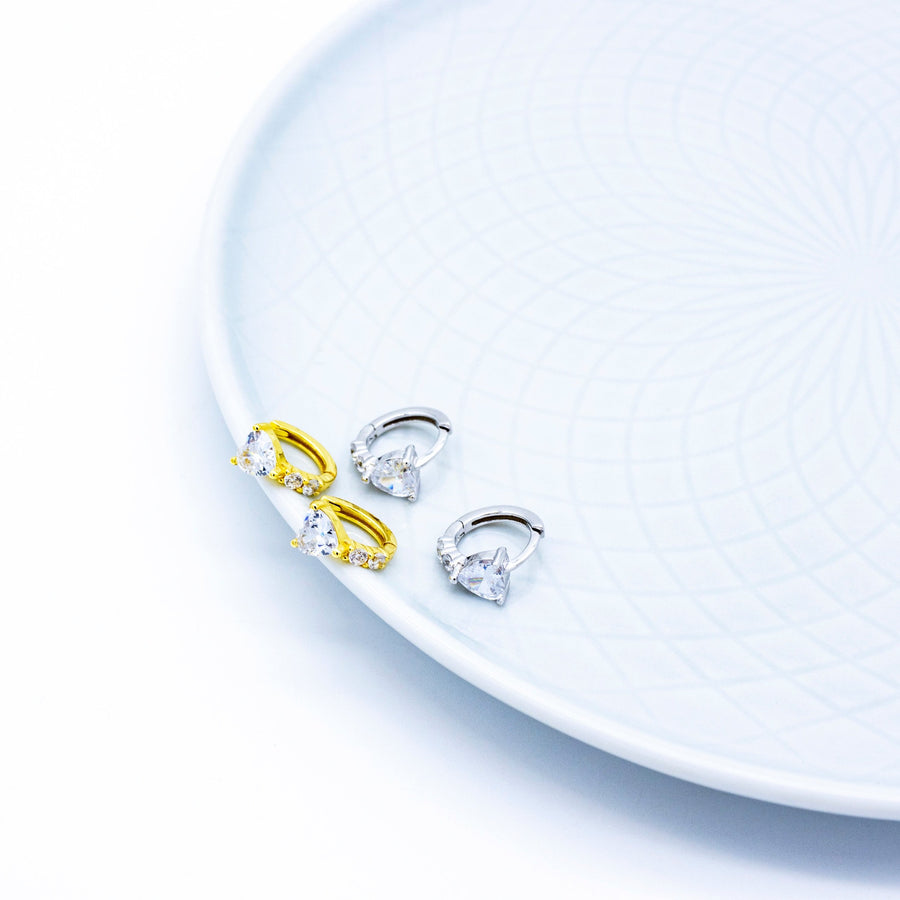 'Roatan' gold heart hoop earrings sterling silver zirconia hoops