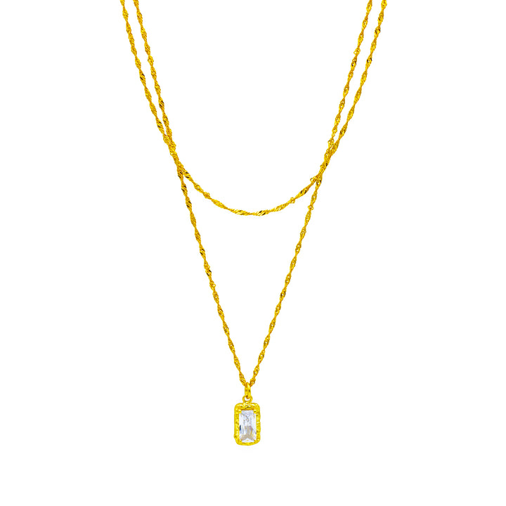 'Ayora' gold double chain with stone pendant made of 925 sterling silver