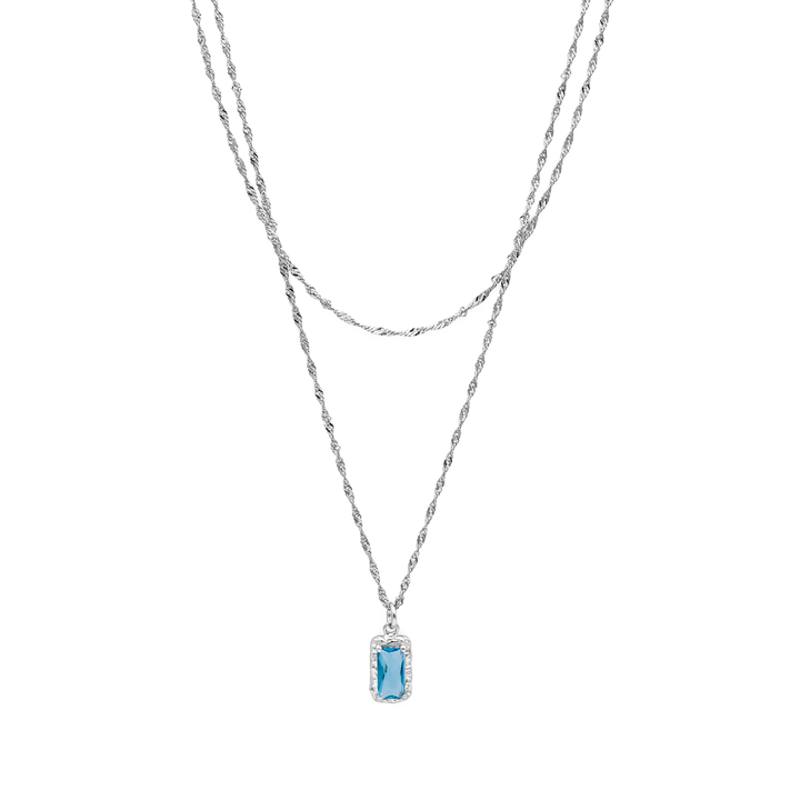 'Ayora' silver double chain with stone pendant made of 925 sterling silver