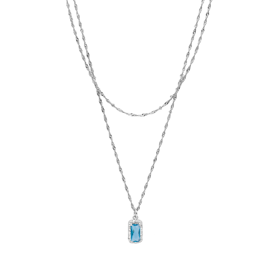 'Ayora' silver double chain with stone pendant made of 925 sterling silver