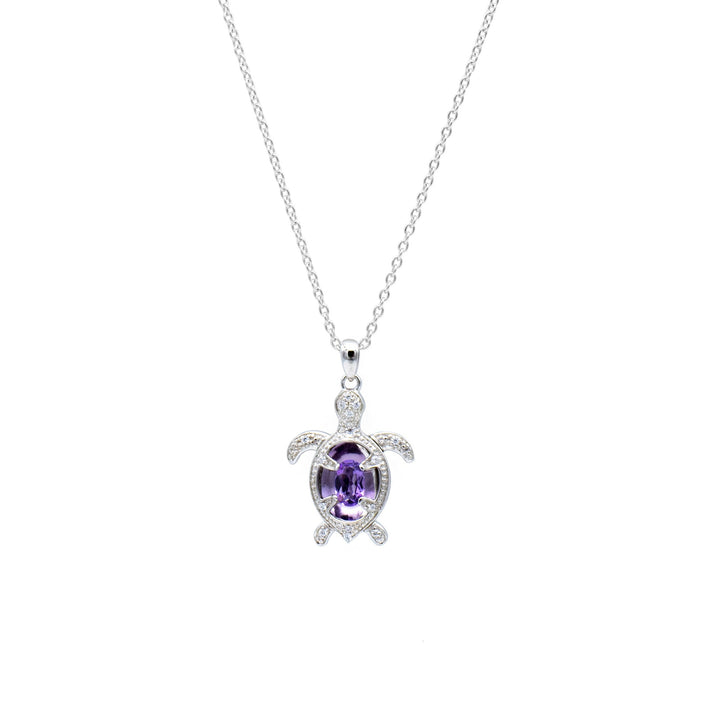 TEAGAN S925 Schildkröte Halskette mit Edelstein Amethyst Kristall