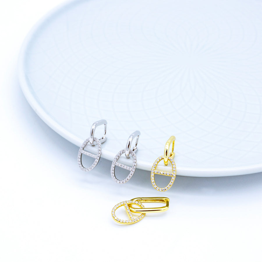 'Itaubal' gold hoop earrings with oval sterling silver drop earrings