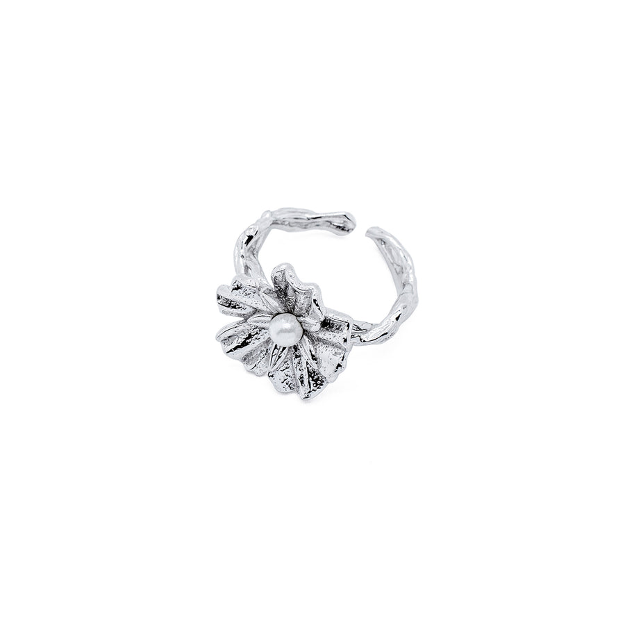 SUTTON S925 Blume Damenring mit Perle in Silber