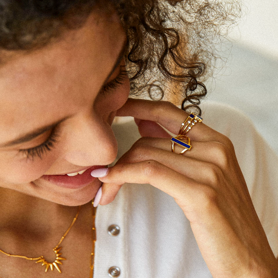 FELICIA Gold Katzenauge Ring mit Blau Lapislazuli