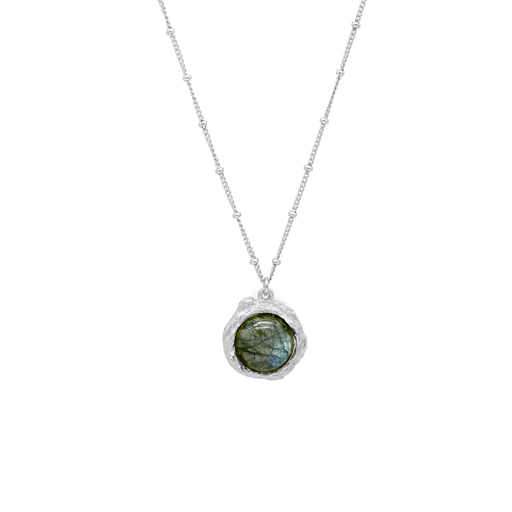 EVIE ladies necklace with round medallion, gemstone labradorite