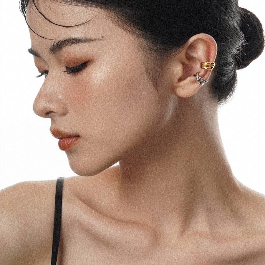 'Evelyn' gold earrings-Earcuff made of 925 sterling silver