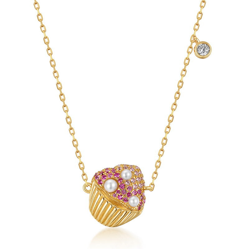 'Vrede' gold necklace with muffin pendant made of 925 sterling silver