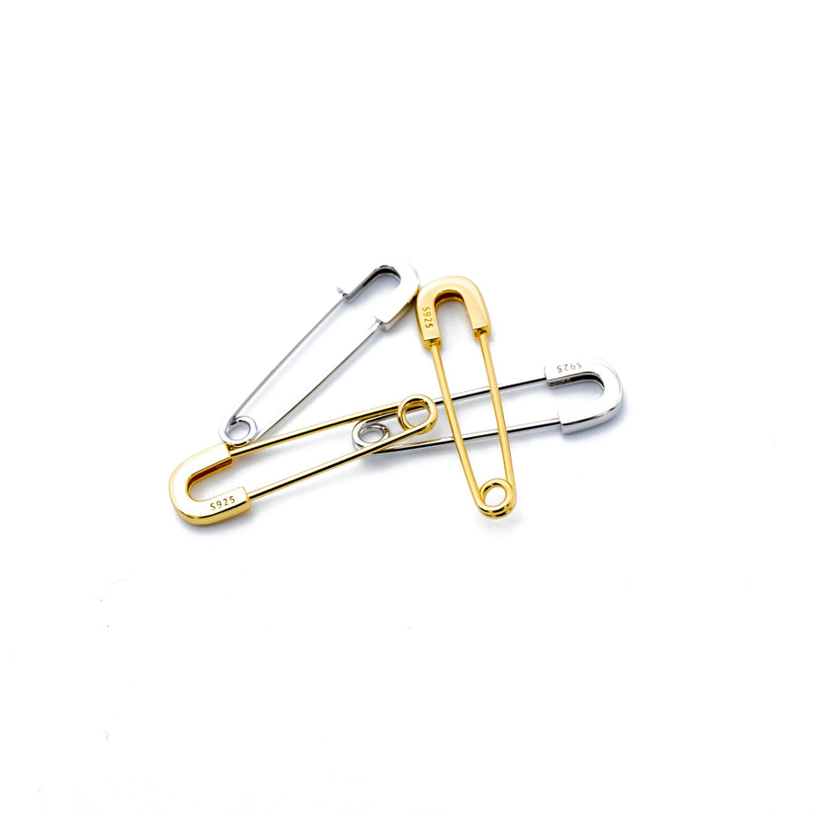 'Adrienne' gold safety pin hoop earrings made of 925 sterling silver