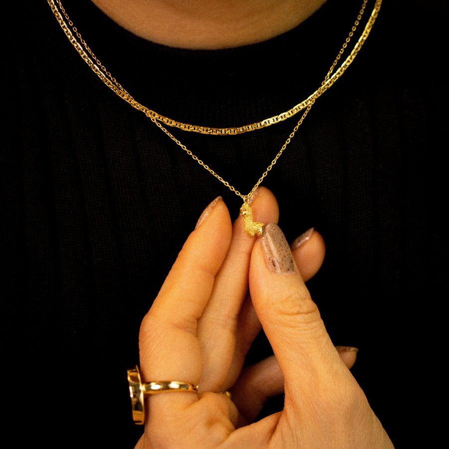 'Alpaca' gold necklace with alpaca pendant made of 925 sterling silver