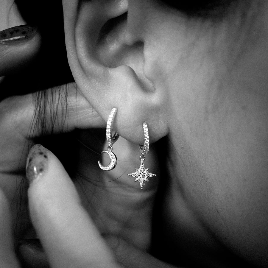 'Lucy' silver hoop earrings with pendant made of 925 sterling silver (asymmetrical)