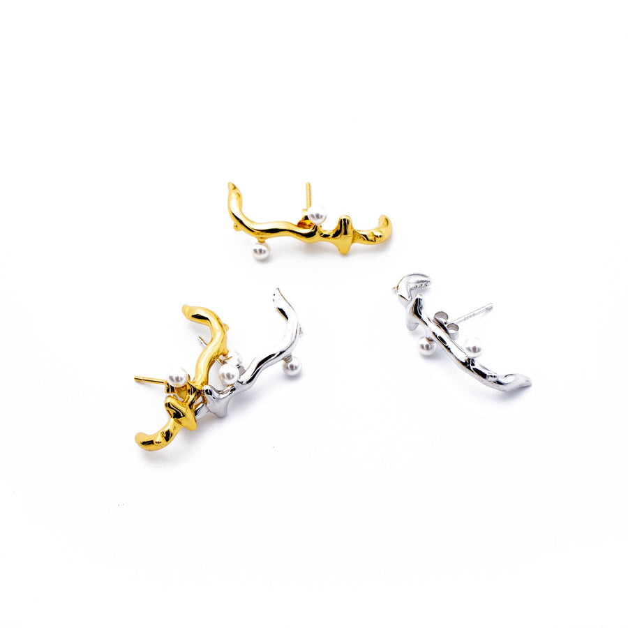 'Charity' gold coral branch earrings-ear climbers made of 925 sterling silver