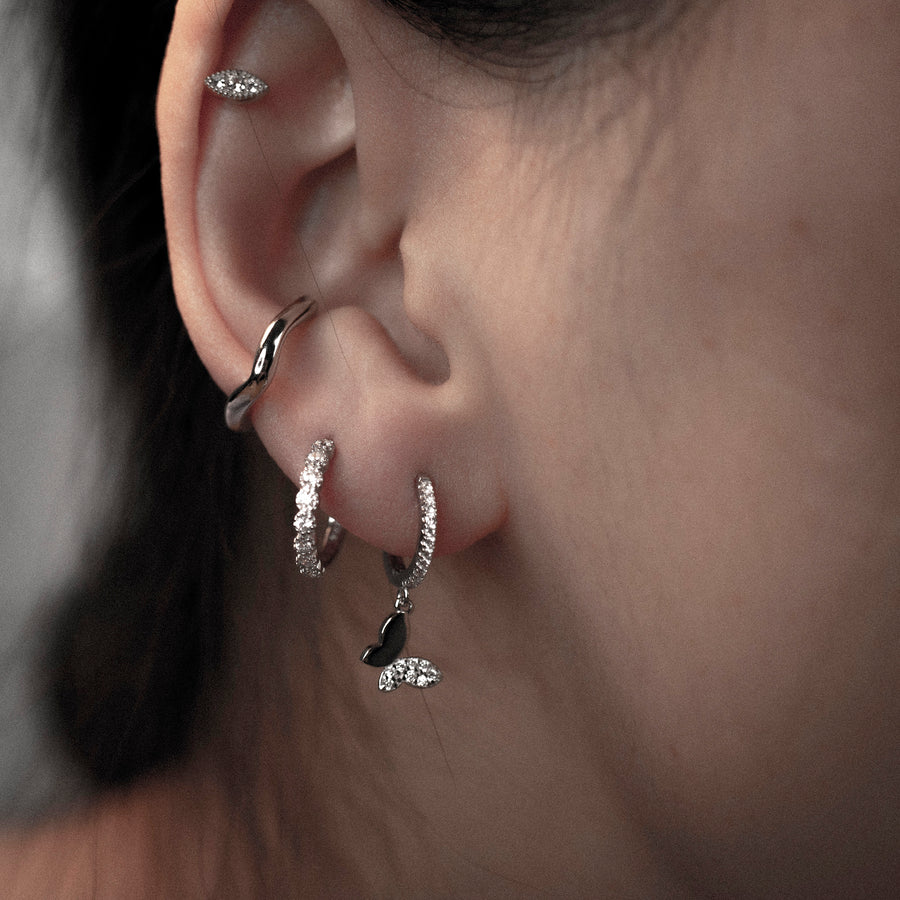 'Kenley' silver hoop earrings with butterfly pendant made of 925 sterling silver