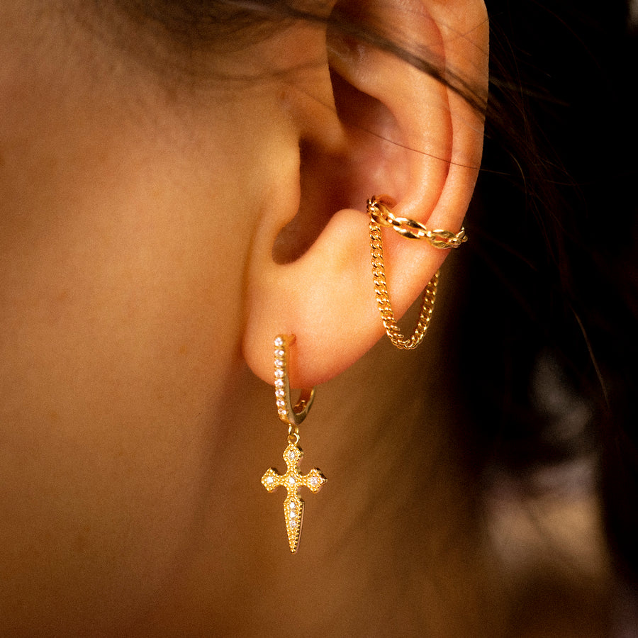 'Camryn' gold 925 sterling silver cross pendant hoop earrings