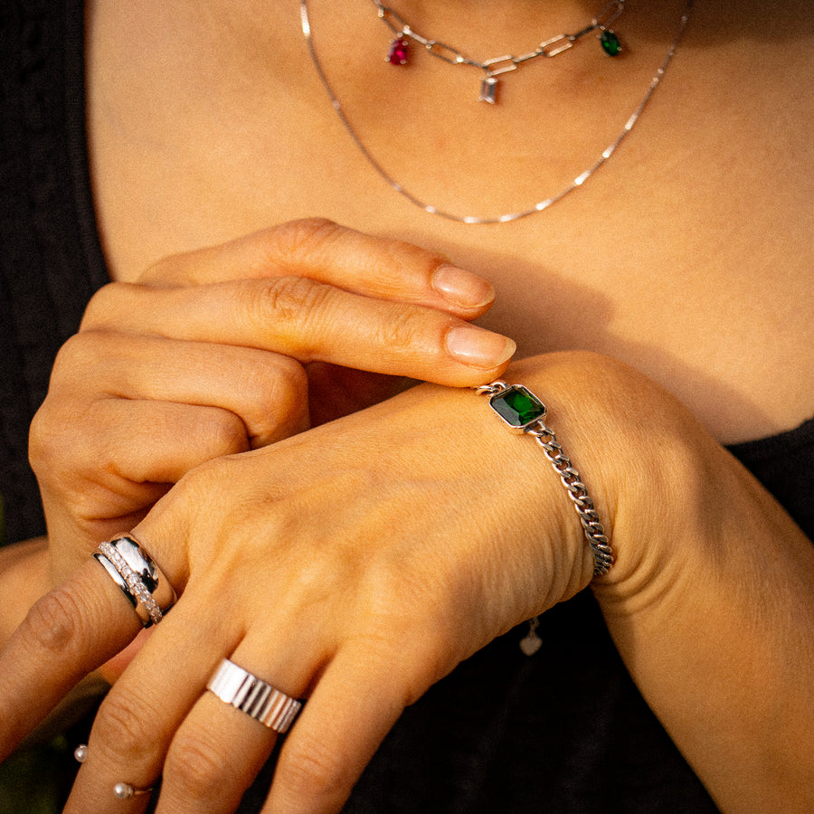 'Dirkou' silver open ring with zirconia made of 925 sterling silver