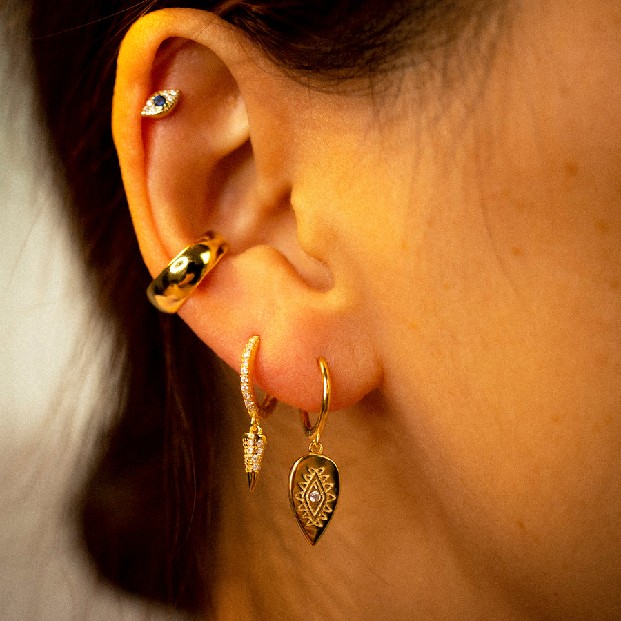 'Carmen' gold hoop earrings with cone pendant made of 925 sterling silver