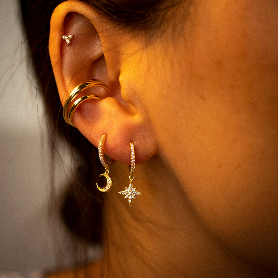 'Lucy' gold hoop earrings with pendant made of 925 sterling silver (asymmetrical)