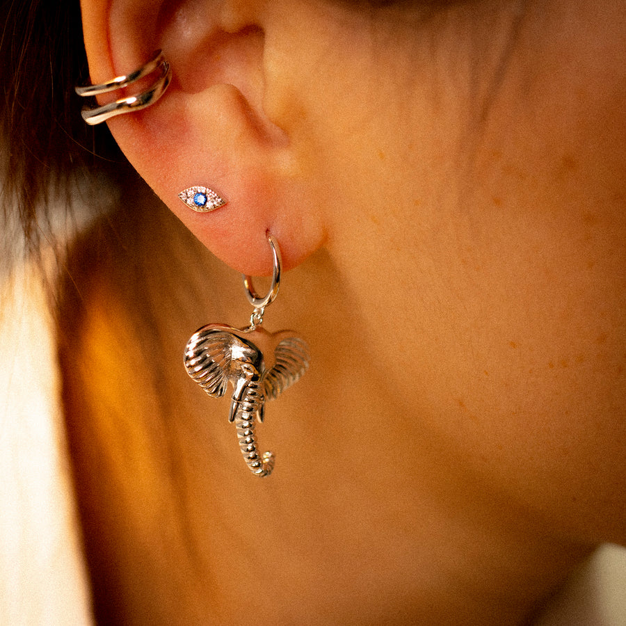 'Amaris' silver hoop earrings with elephant pendant made of 925 sterling silver