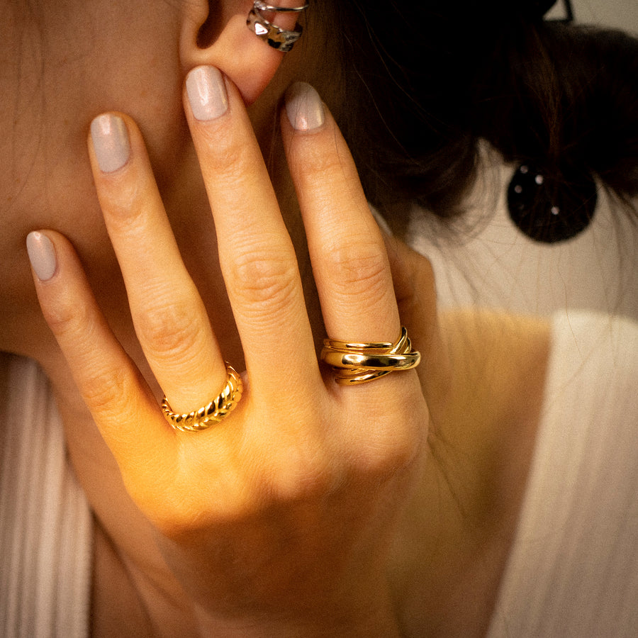 'Cronus' gold open ears of wheat ring made of 925 sterling silver