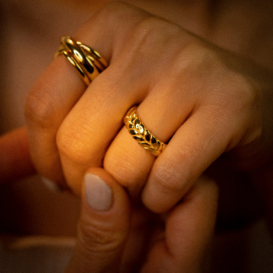 'Cronus' gold open ears of wheat ring made of 925 sterling silver