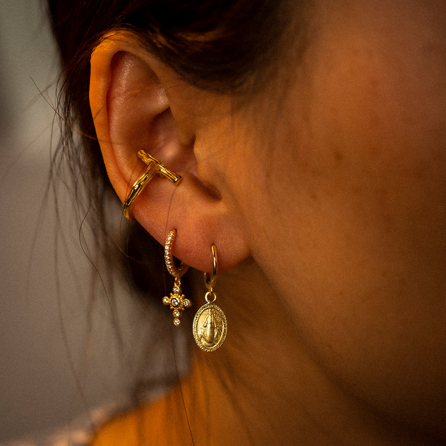 'Alaina' gold hoop earrings with cross pendant made of 925 sterling silver