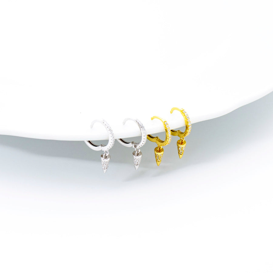 'Carmen' gold hoop earrings with cone pendant made of 925 sterling silver