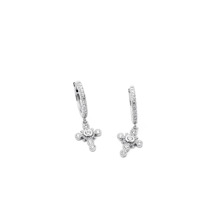 'Alaina' silver hoop earrings with cross pendant made of 925 sterling silver