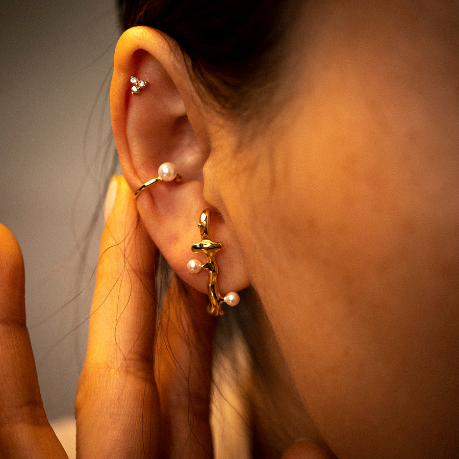 'Charity' gold coral branch earrings-ear climbers made of 925 sterling silver