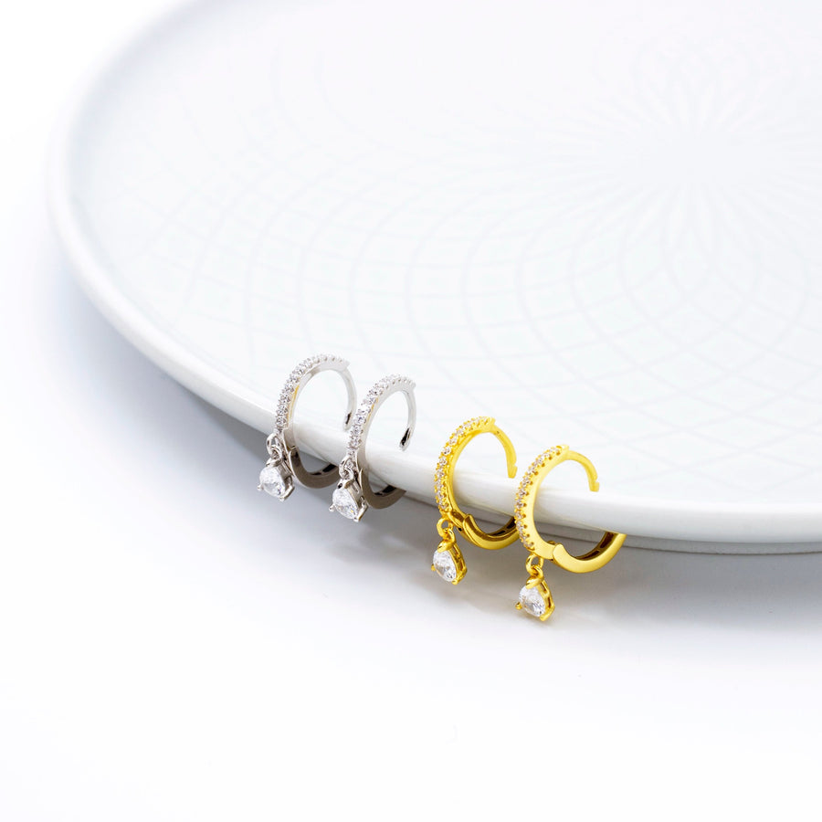 'Hadassah' gold hoop earrings with pendant made of 925 sterling silver