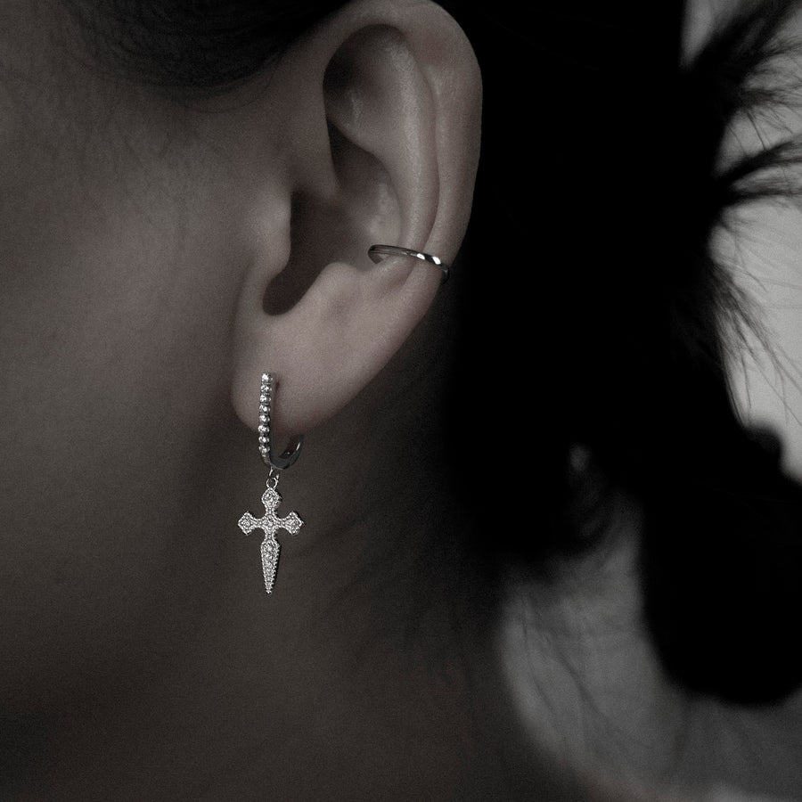 'Camryn' silver 925 sterling silver cross pendant hoop earrings