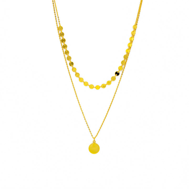 'Mingala' gold double chain with plate pendant made of 925 sterling silver