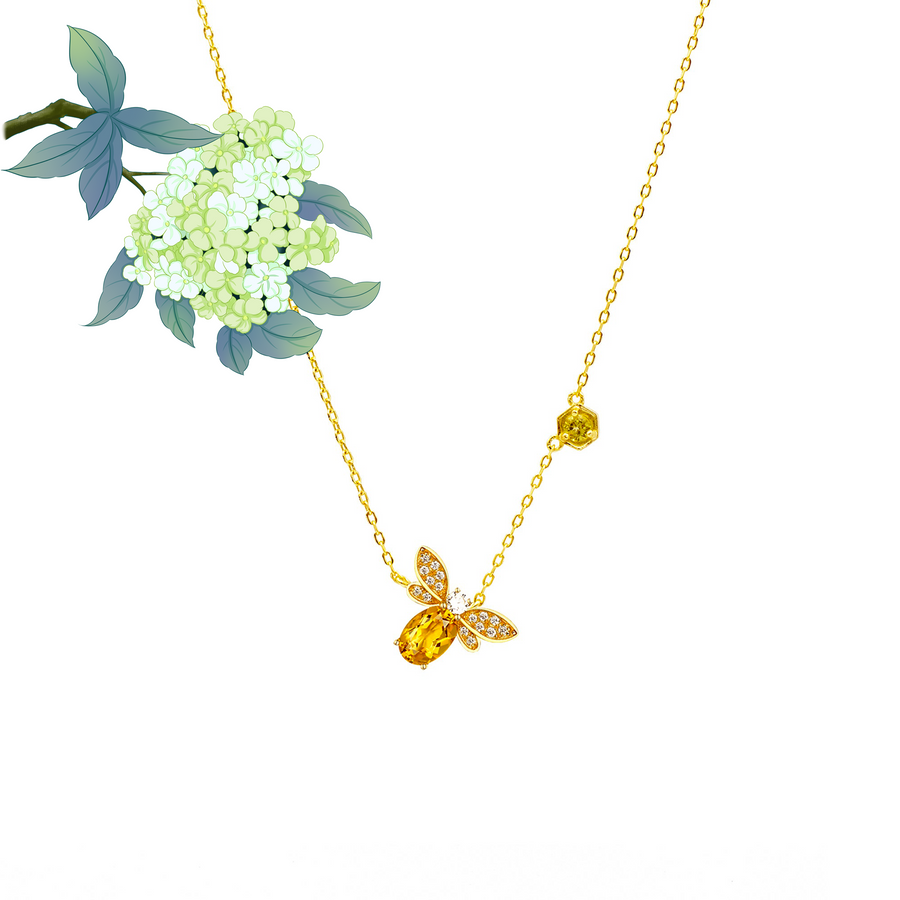 'Dundee' gold cable chain made of 925 sterling silver with bee pendant gemstone citrine olivine