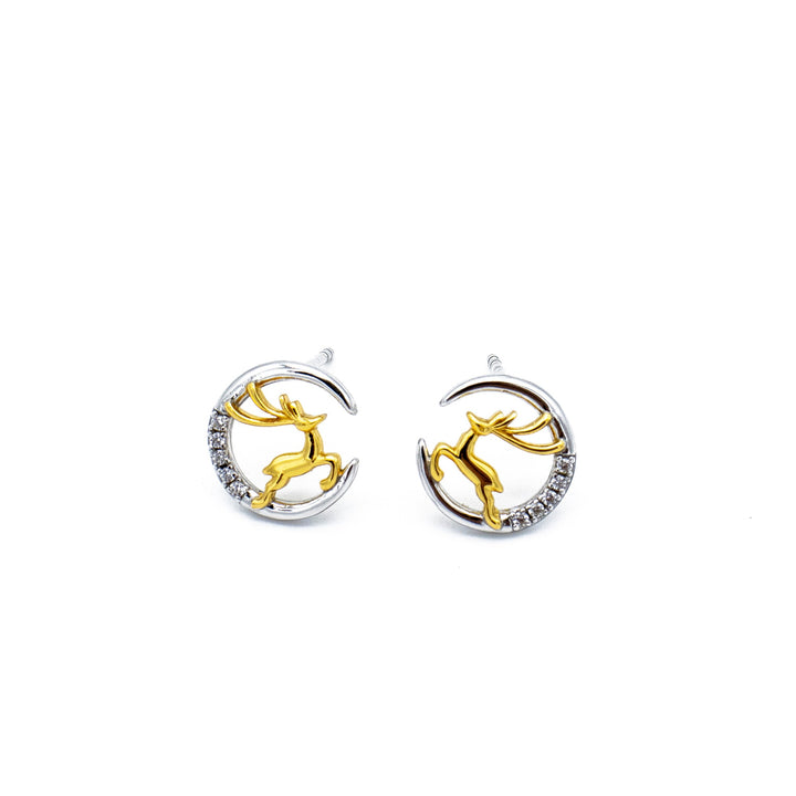 'Oulu' elk moon ear studs with bicolor Christmas motif made of 925 silver