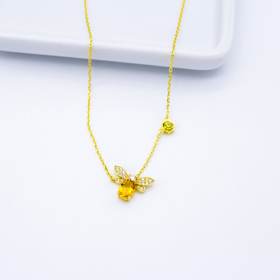 'Dundee' gold cable chain made of 925 sterling silver with bee pendant gemstone citrine olivine