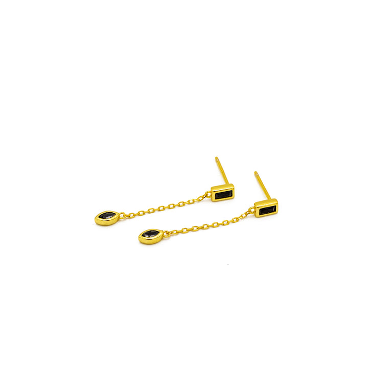 'Windhuk' gold earrings with long pendant (black) made of 925 sterling silver